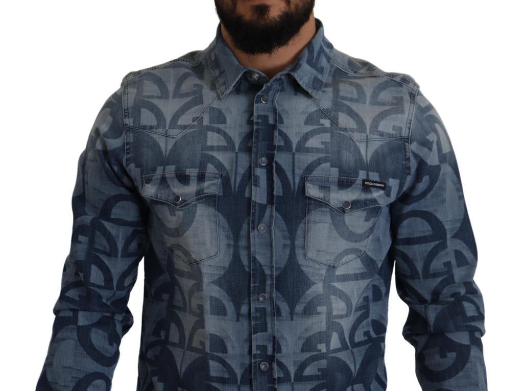 Dolce &amp; Gabbana Elegantes Slim Fit Casual Blaues Herrenhemd