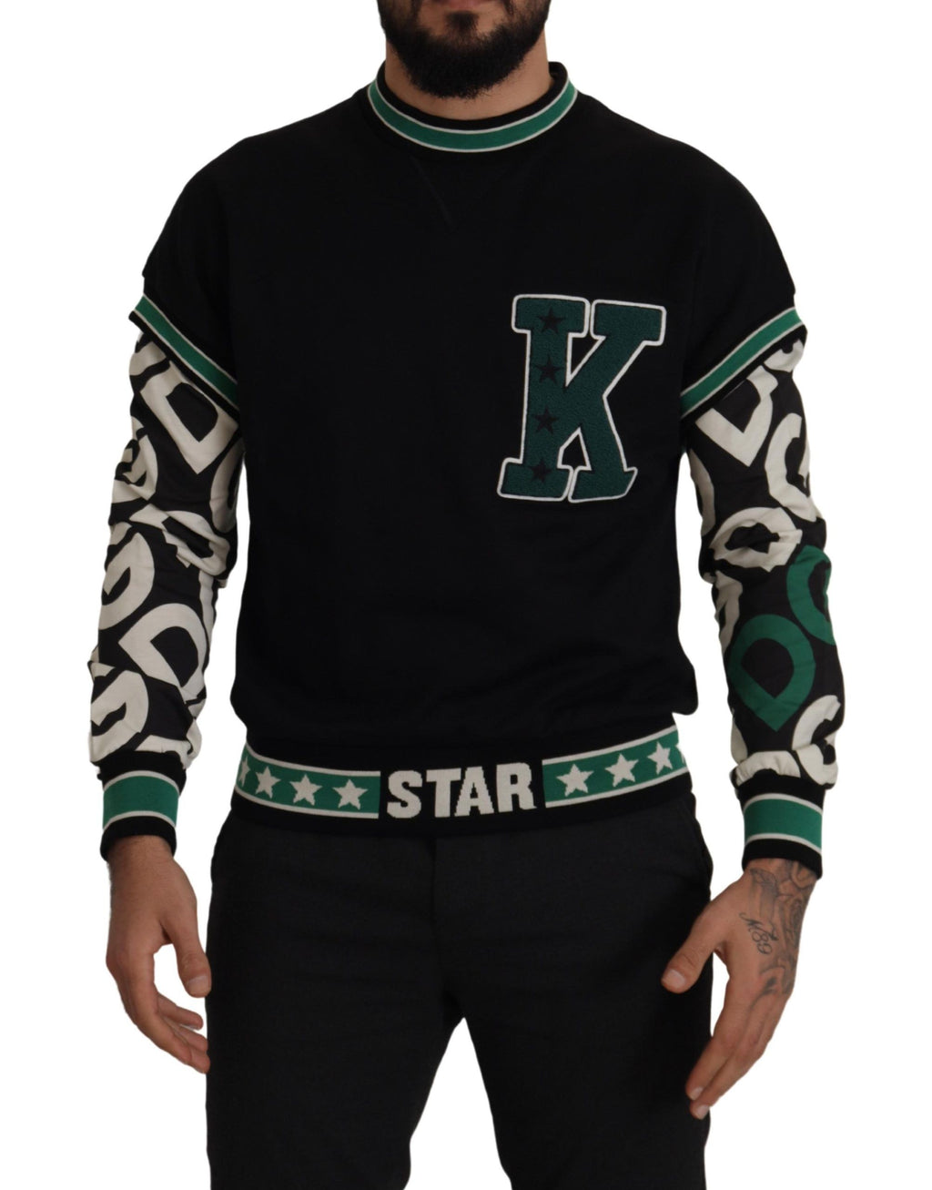 Dolce &amp; Gabbana Regal Pullover mit Rundhalsausschnitt - Schwarz &amp; Grün