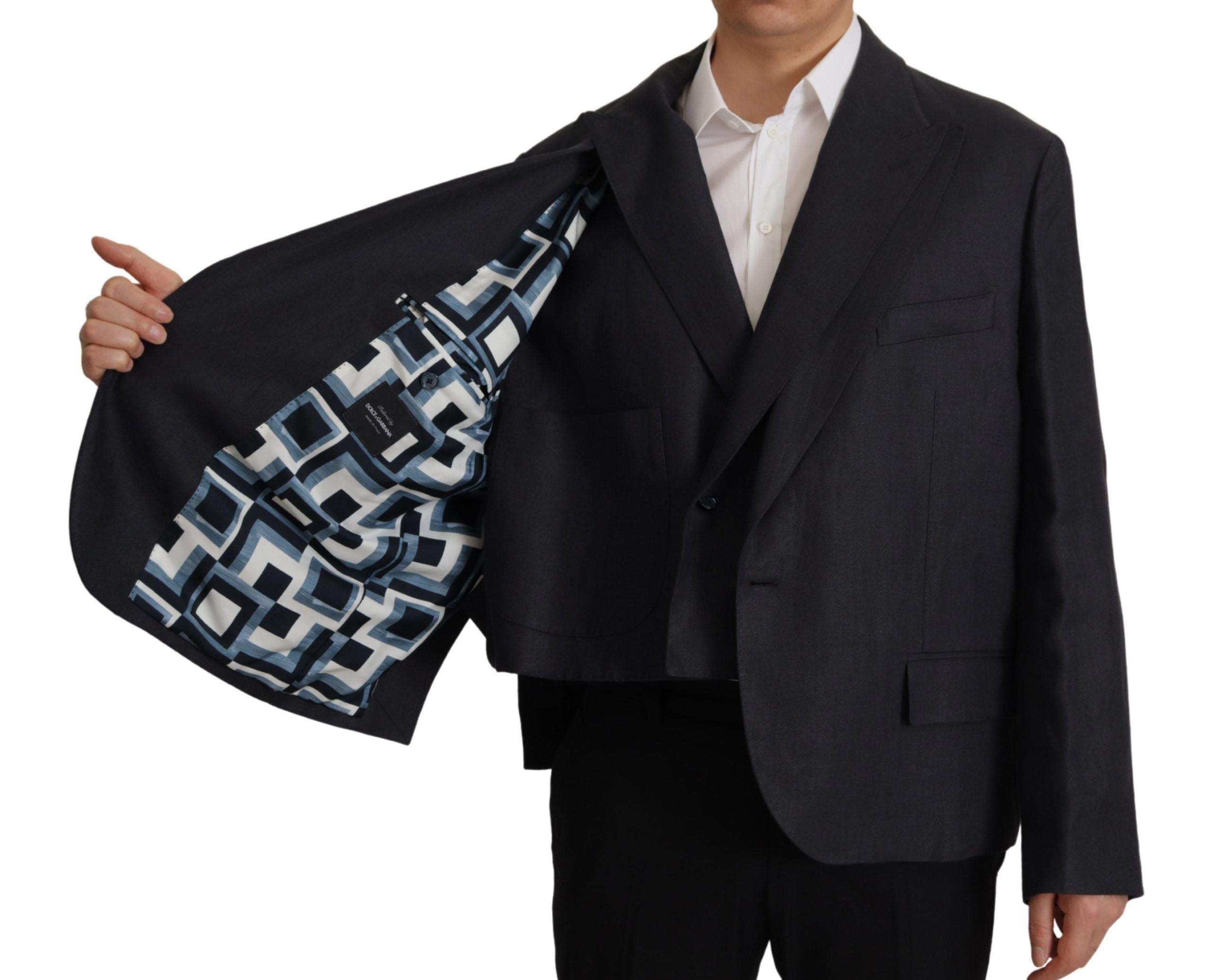 Dolce &amp; Gabbana – Eleganter, zweireihiger Blazer aus marineblauem Leinen