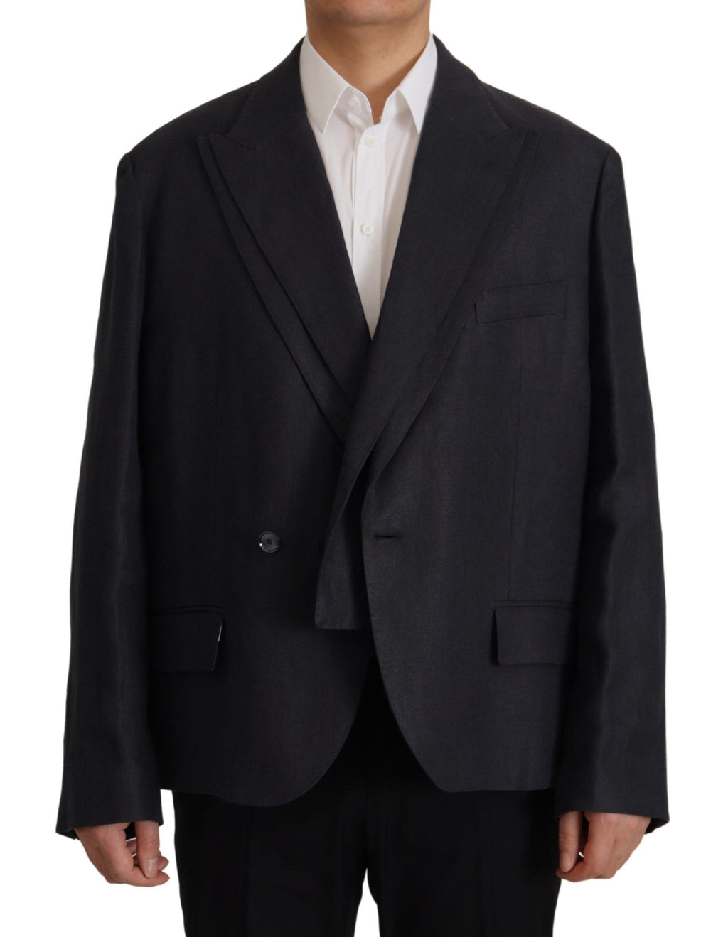 Dolce &amp; Gabbana – Eleganter, zweireihiger Blazer aus marineblauem Leinen