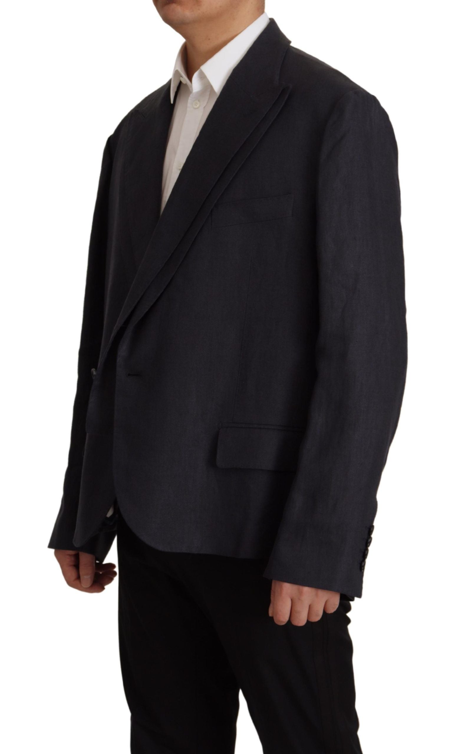 Dolce &amp; Gabbana – Eleganter, zweireihiger Blazer aus marineblauem Leinen