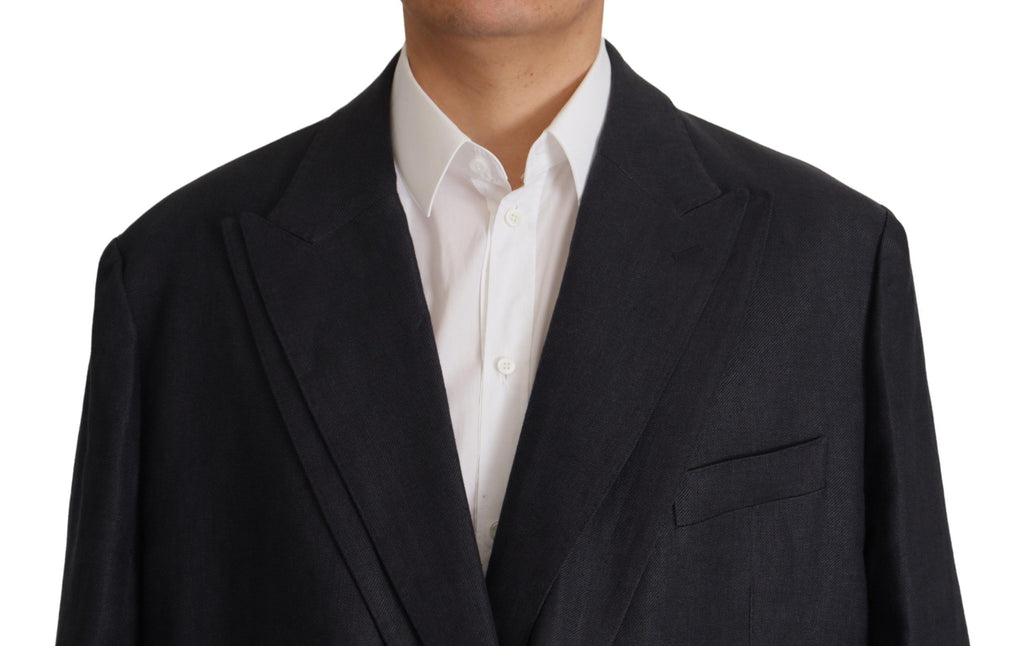 Dolce &amp; Gabbana – Eleganter, zweireihiger Blazer aus marineblauem Leinen