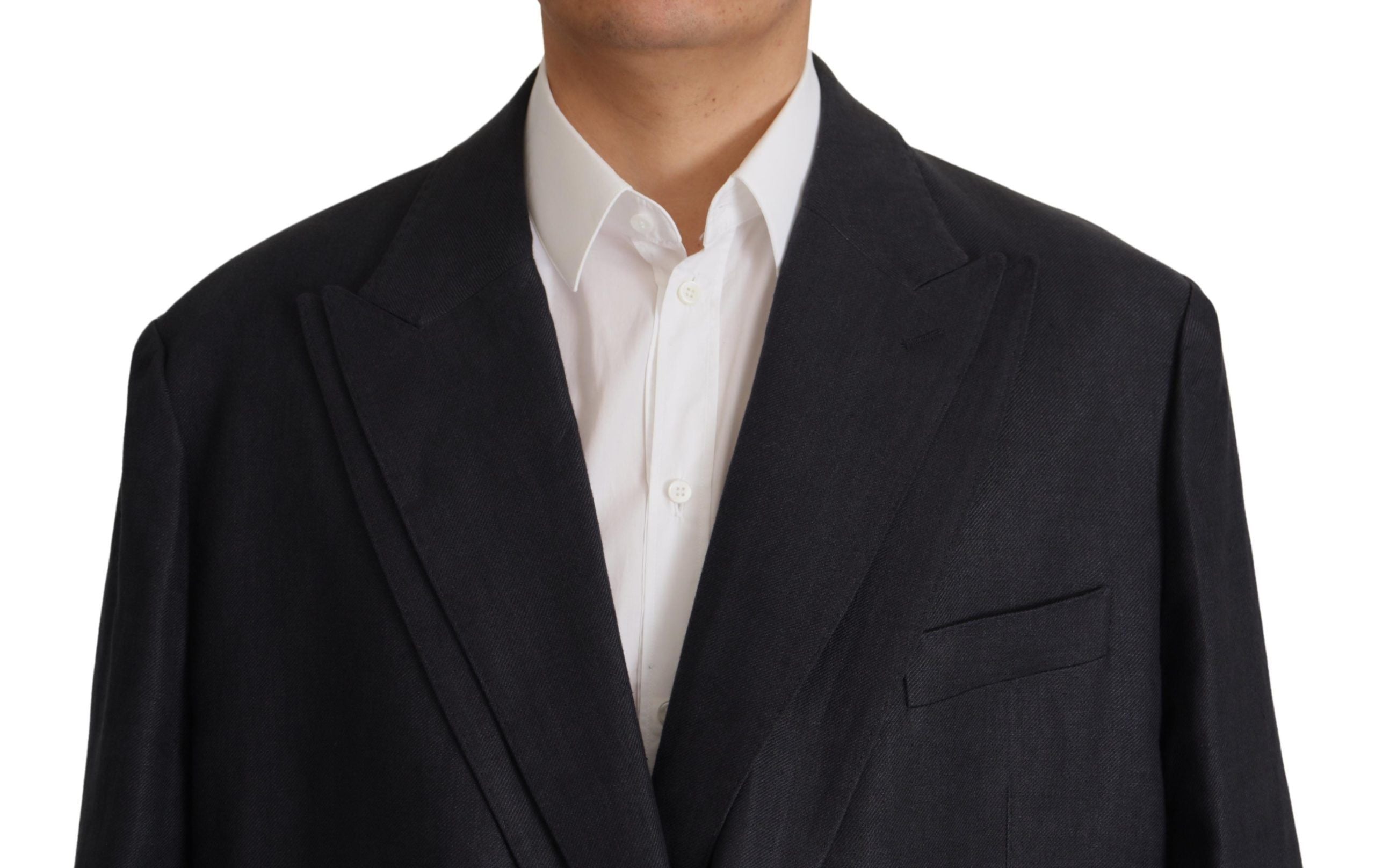 Dolce &amp; Gabbana – Eleganter, zweireihiger Blazer aus marineblauem Leinen