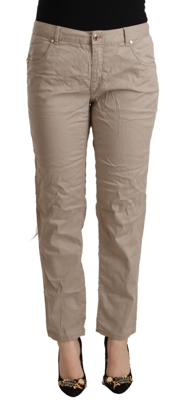 Acht – Beige, konisch zulaufende Hose mit mittlerer Taille