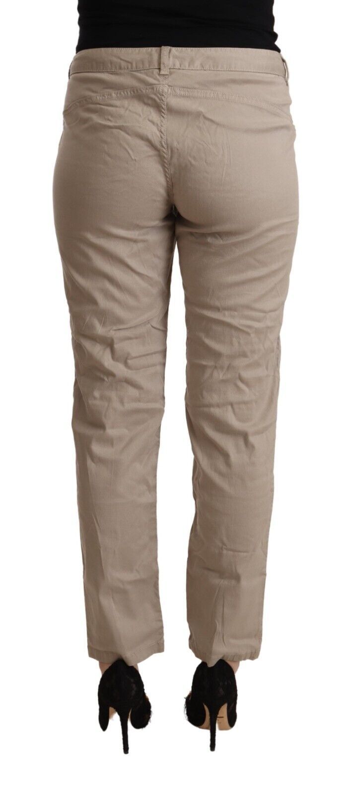 Acht – Beige, konisch zulaufende Hose mit mittlerer Taille