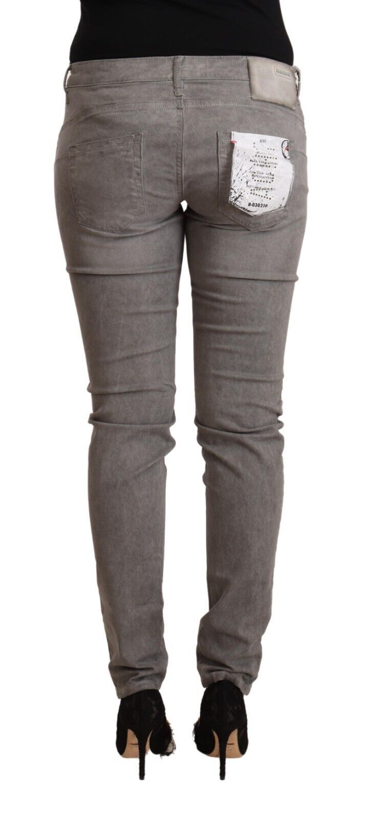 Acht Chic Graue Skinny-Jeans aus Baumwolle mit niedriger Taille