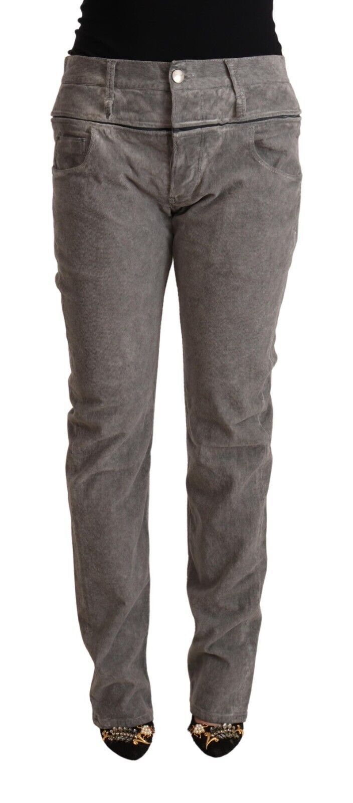 Acht Chic Graue Straight Fit Jeans mit hoher Taille