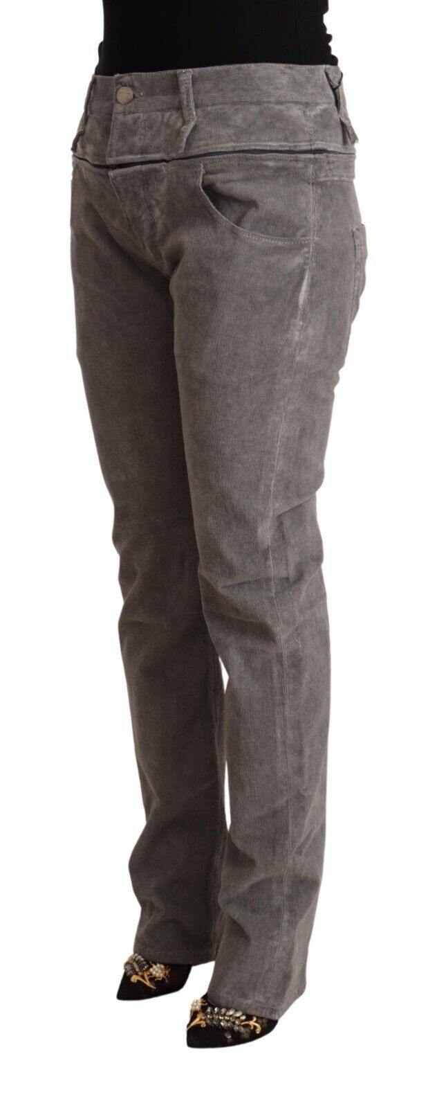 Acht Chic Graue Straight Fit Jeans mit hoher Taille