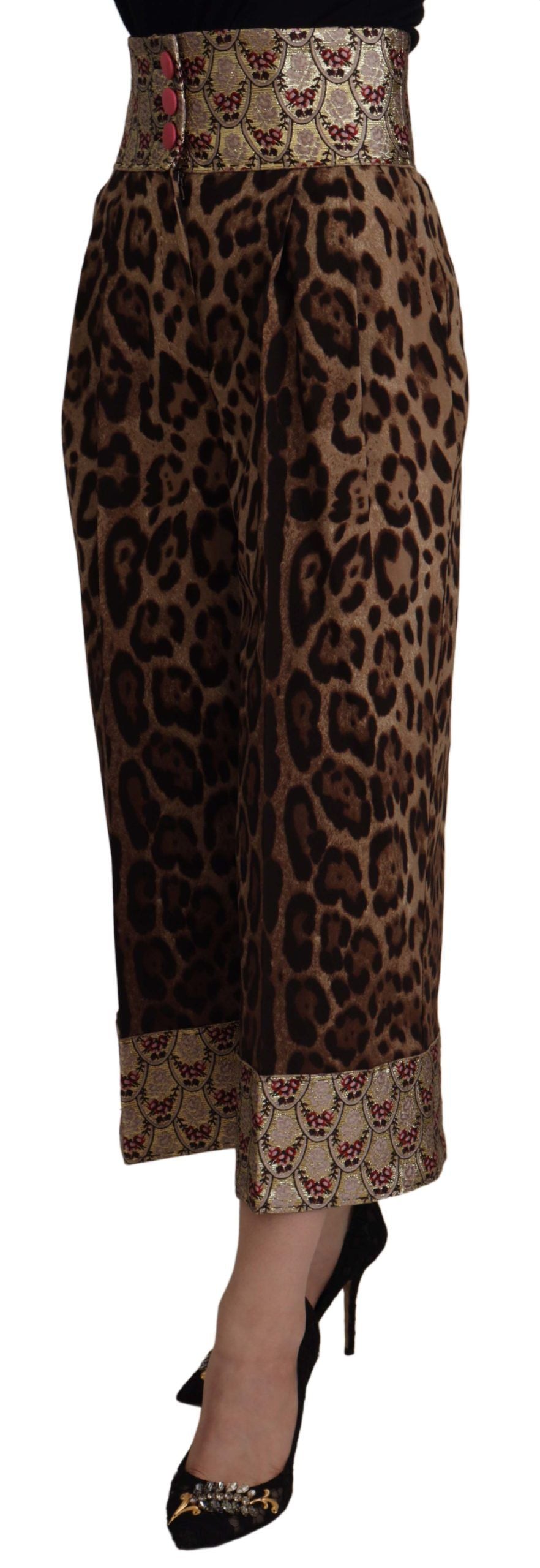 Dolce &amp; Gabbana – Kurze Jacquardhose mit Leopardenmuster und hoher Taille