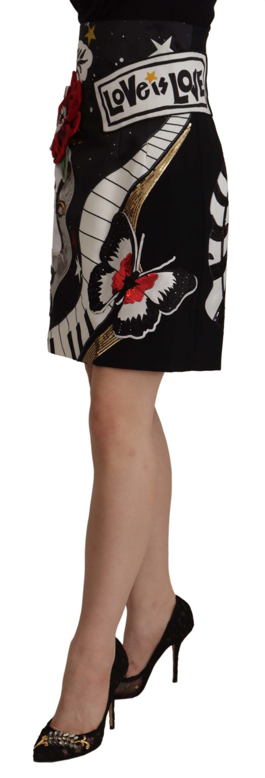 Dolce &amp; Gabbana – Verzierter schwarzer A-Linien-Rock mit hoher Taille