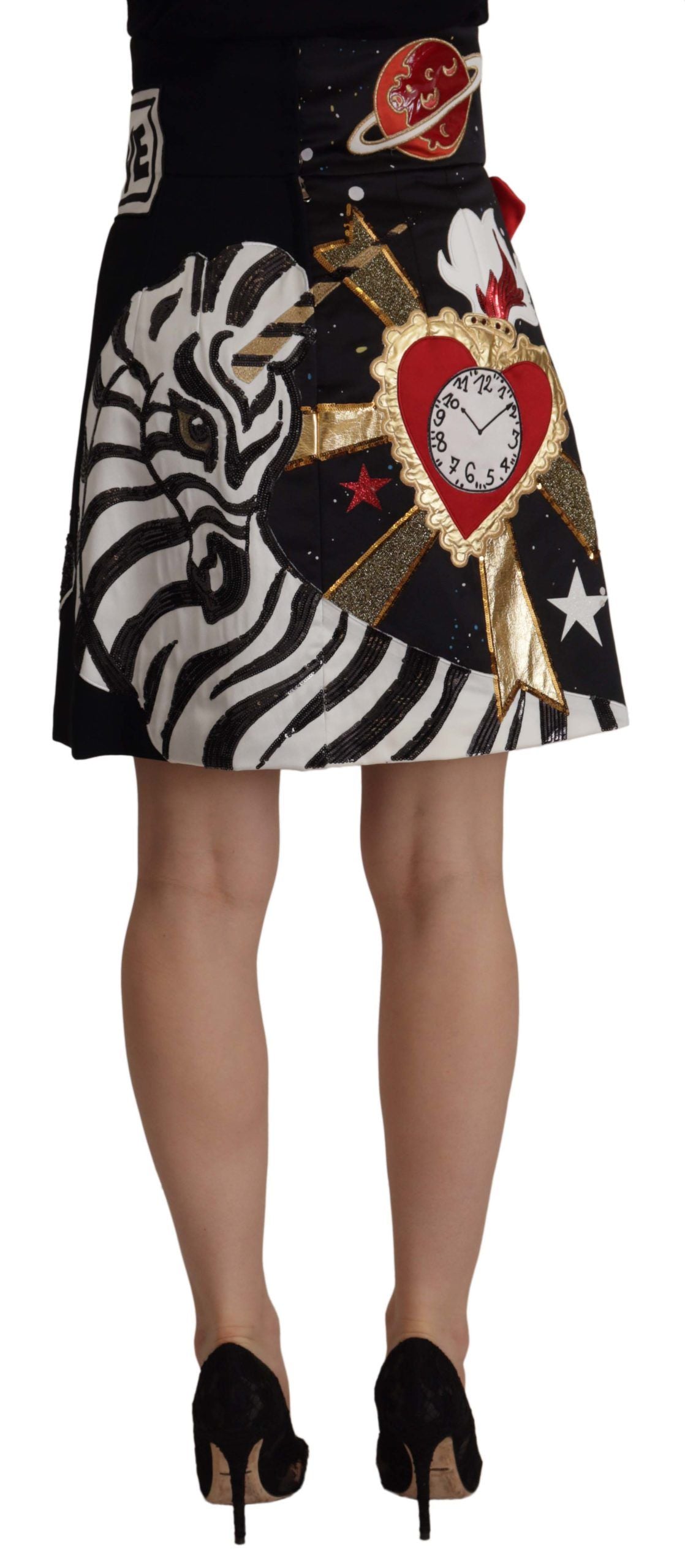 Dolce &amp; Gabbana – Verzierter schwarzer A-Linien-Rock mit hoher Taille