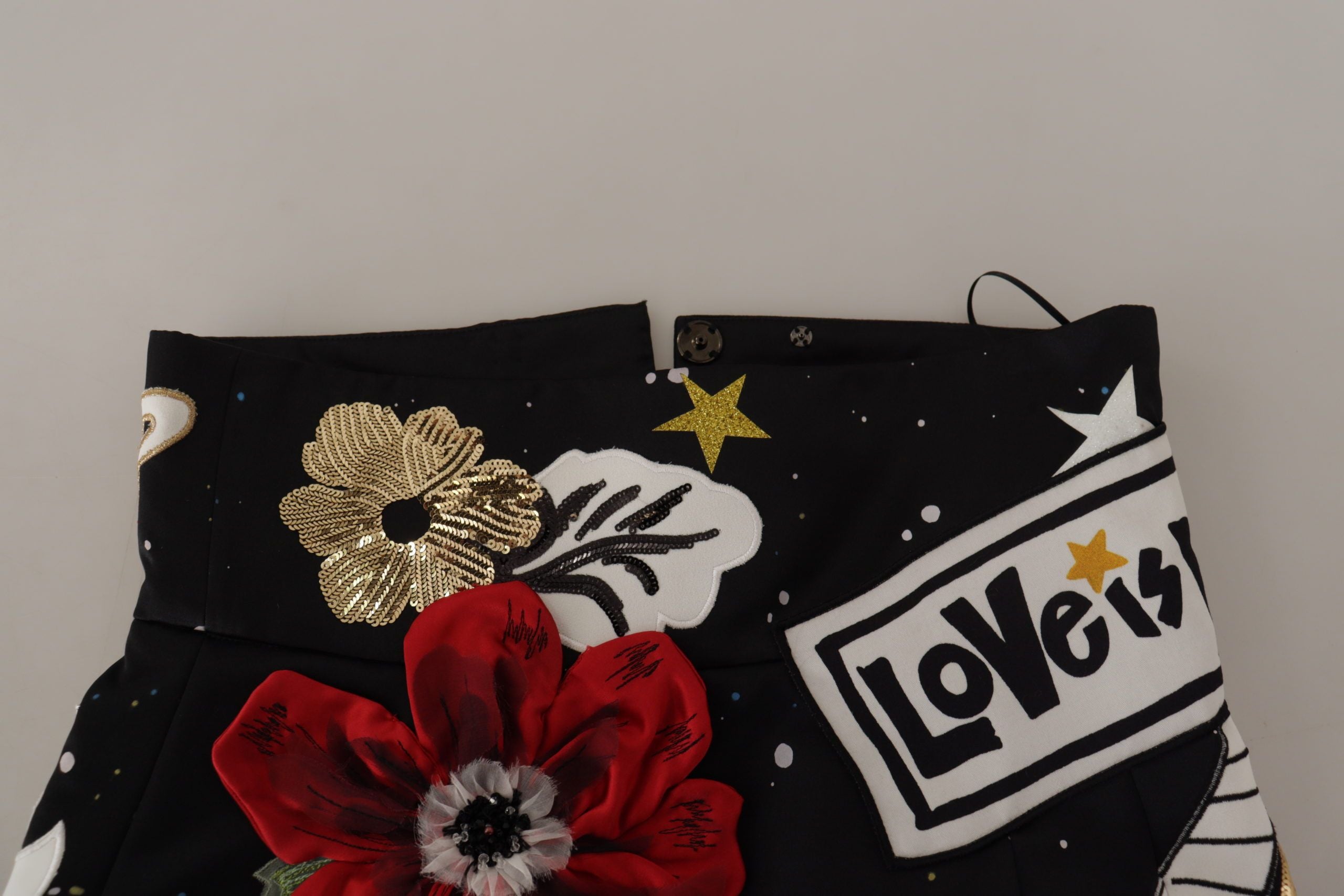 Dolce &amp; Gabbana – Verzierter schwarzer A-Linien-Rock mit hoher Taille