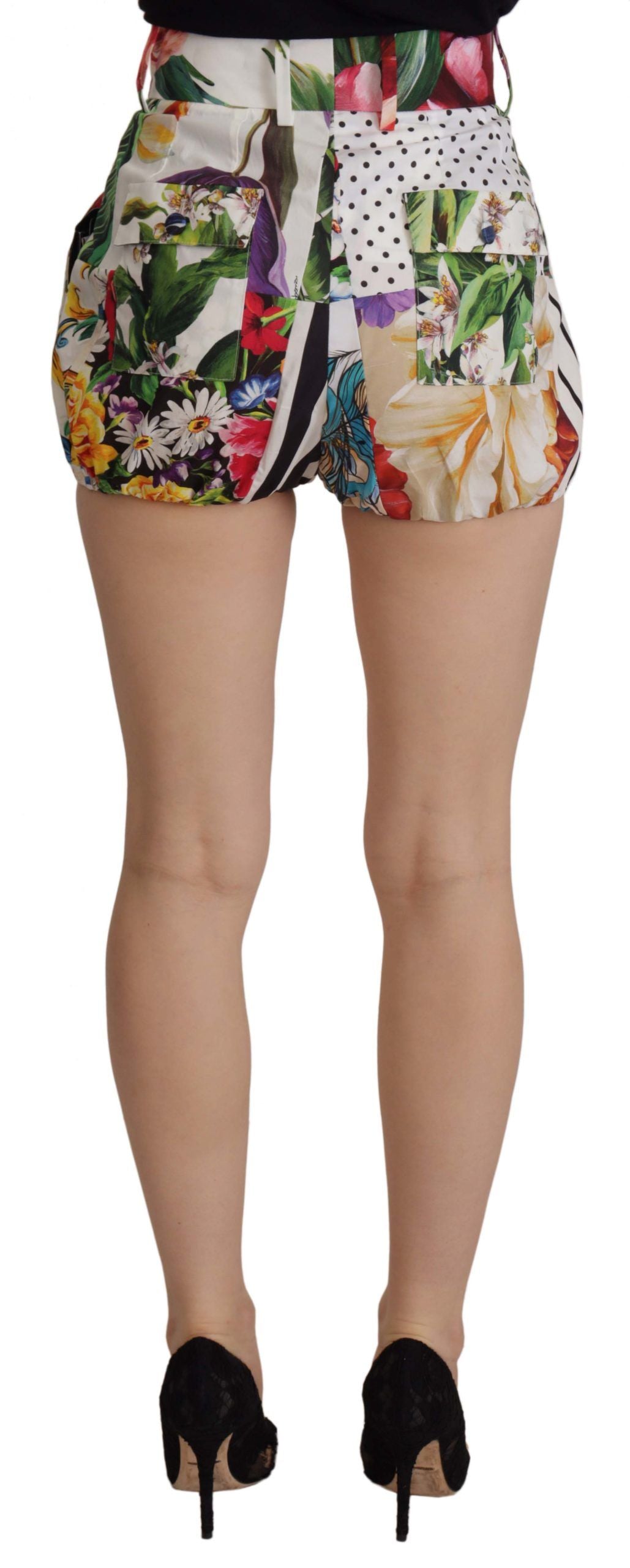 Dolce &amp; Gabbana – Mehrfarbige Shorts mit hoher Taille und Majolika-Blumenmuster