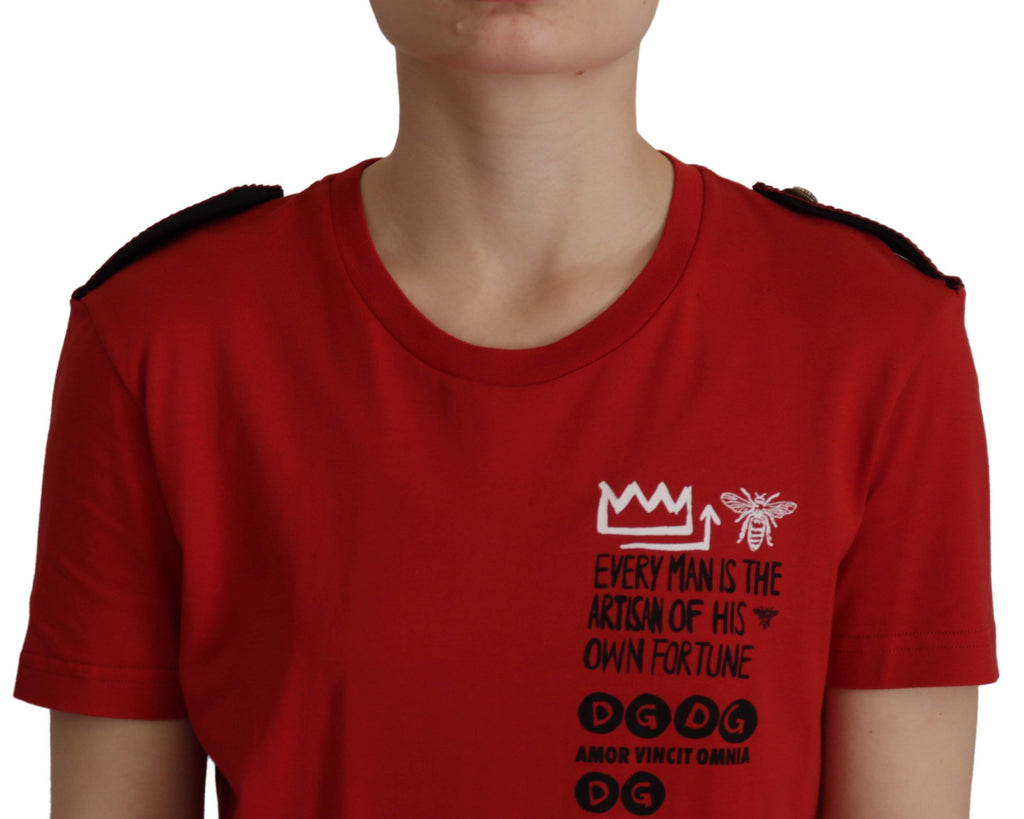Dolce &amp; Gabbana Elegantes rotes Baumwoll-T-Shirt mit Rundhalsausschnitt