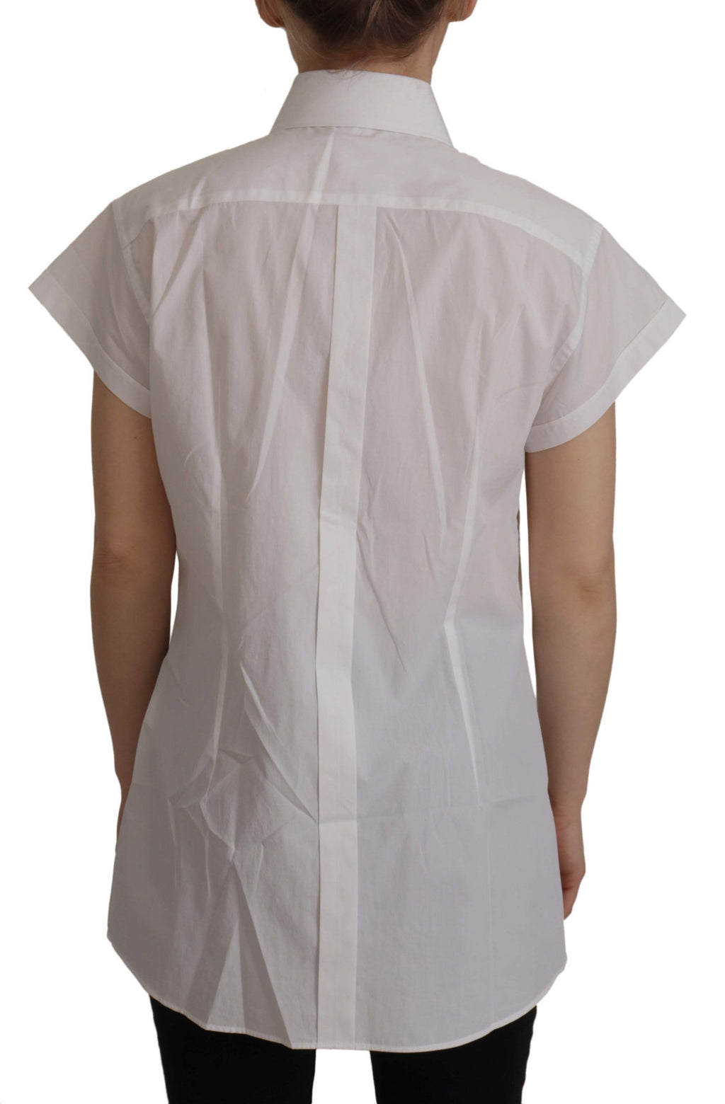 Dolce &amp; Gabbana Elegante ärmellose Smokingbluse mit Kristallknöpfen