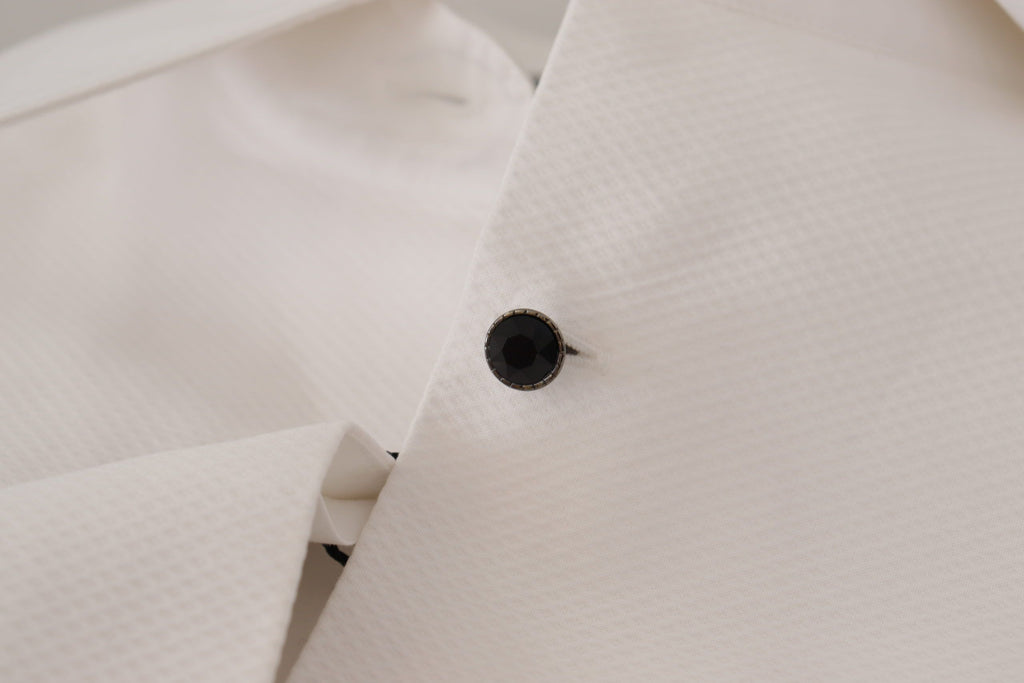 Dolce &amp; Gabbana Elegante ärmellose Smokingbluse mit Kristallknöpfen