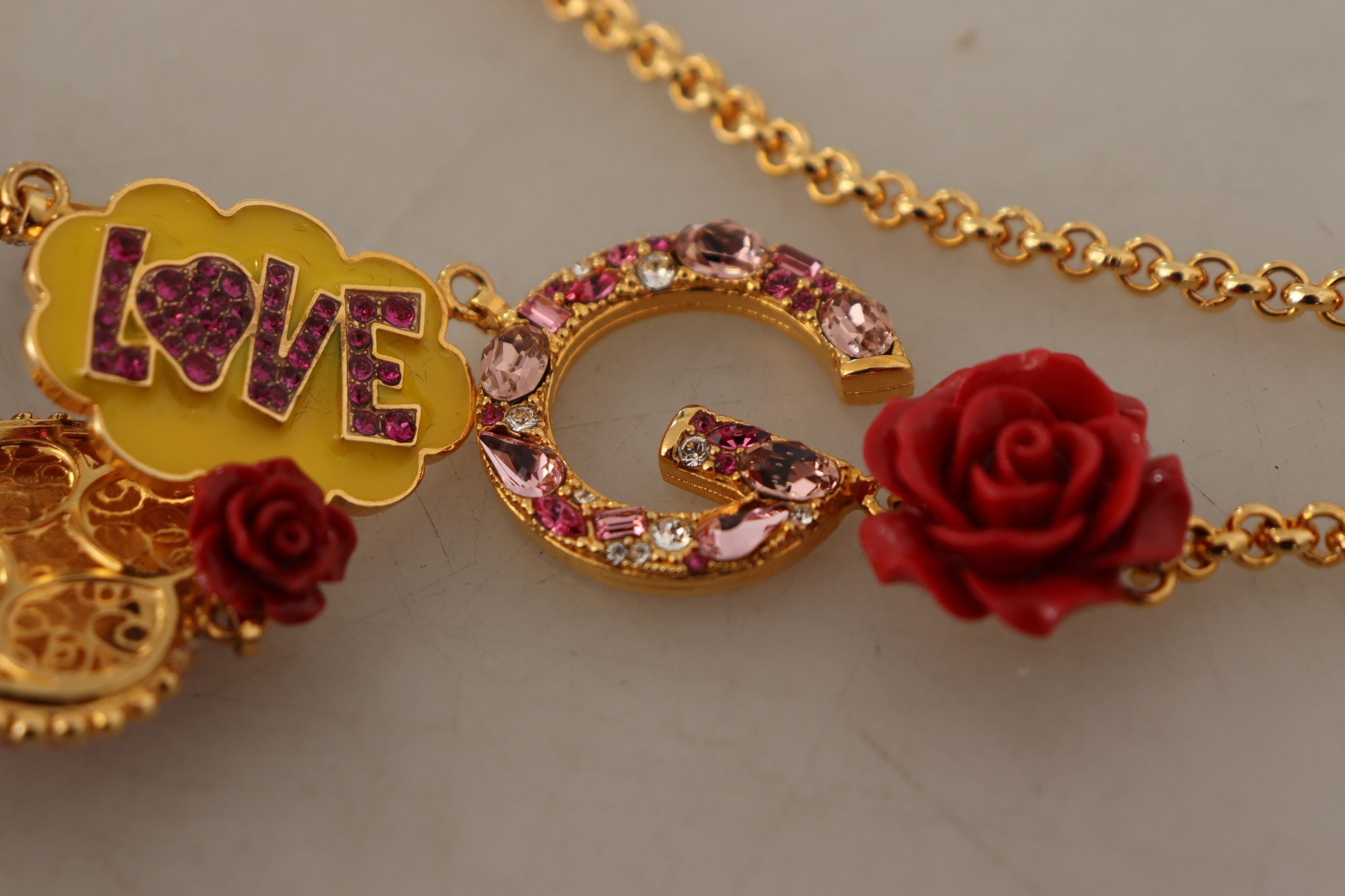 Dolce &amp; Gabbana – Glamouröse Halskette mit goldenem Kristallanhänger