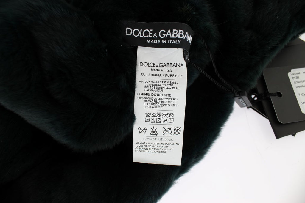 Dolce &amp; Gabbana – Exklusiver Kapuzenschal aus grünem Wieselfell