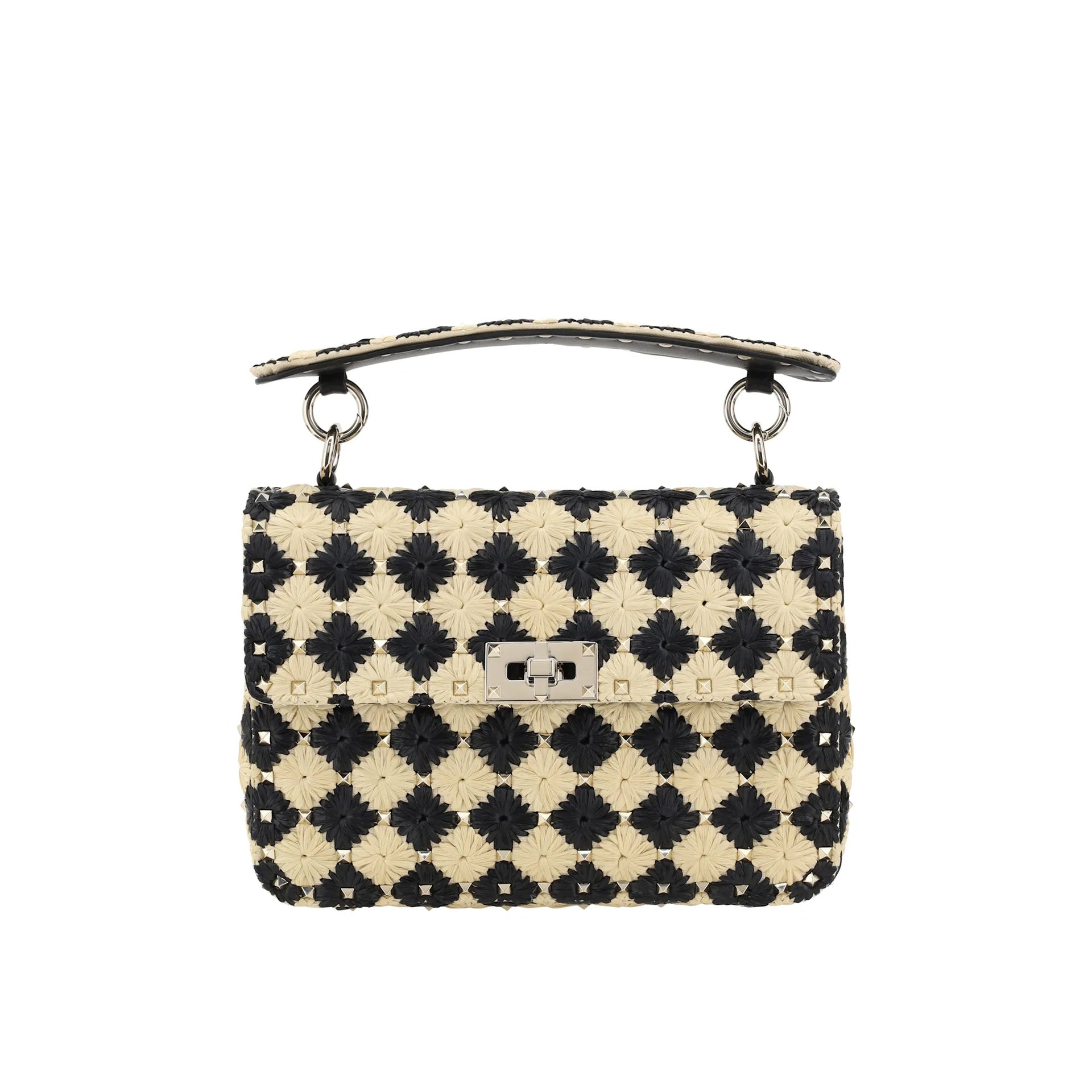 Valentino Garavani Raffia Medium Rockstud Spike Handbag