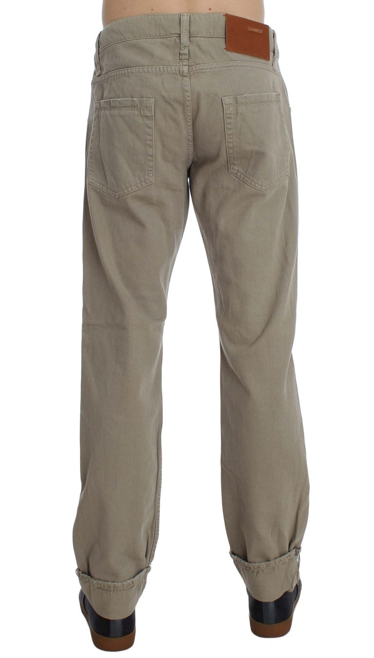 Acht Beige Straight Fit Baumwolljeans für Herren