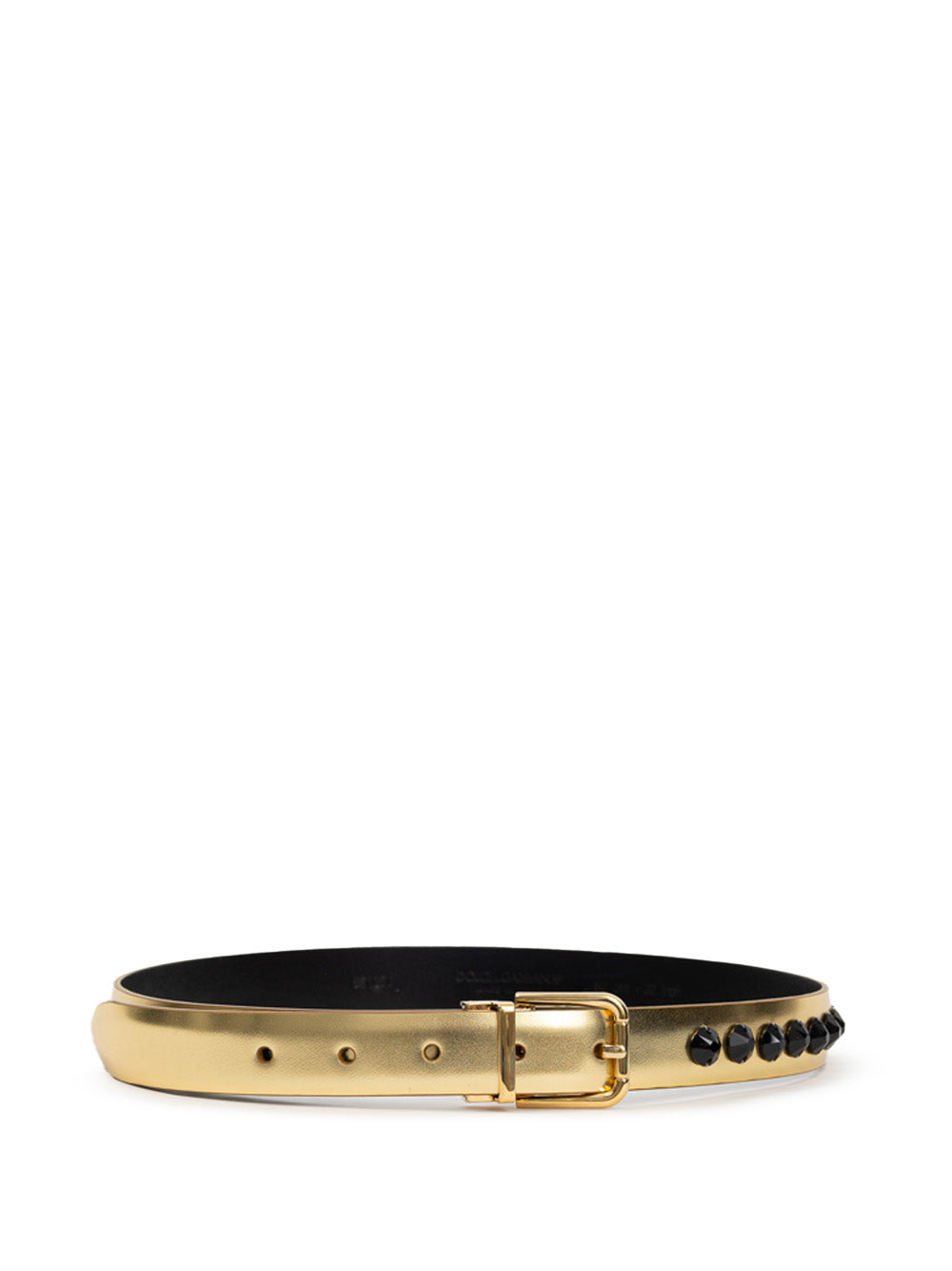 Dolce & Gabbana Gold Leather Belt with Black Crystal Embellishments – Siebentaschen