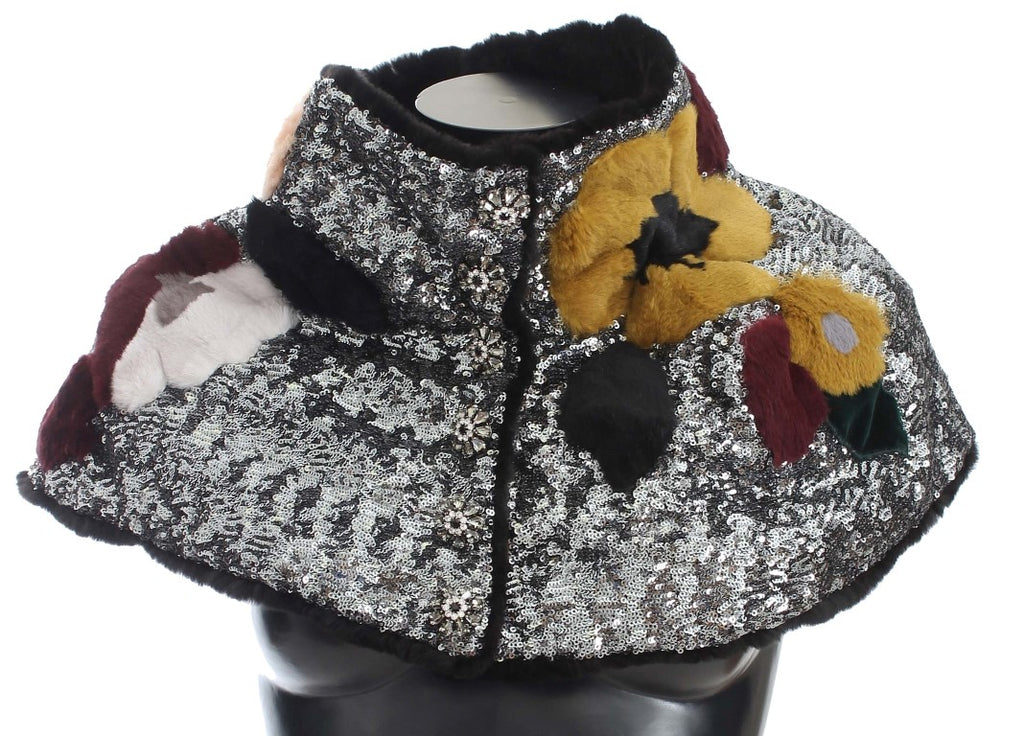 Dolce &amp; Gabbana – Eleganter Pelzschal mit Blumenmuster und Pailletten