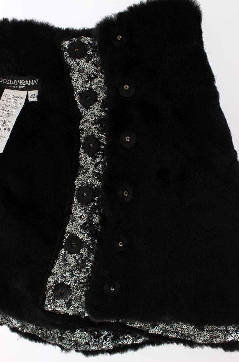 Dolce &amp; Gabbana – Eleganter Pelzschal mit Blumenmuster und Pailletten