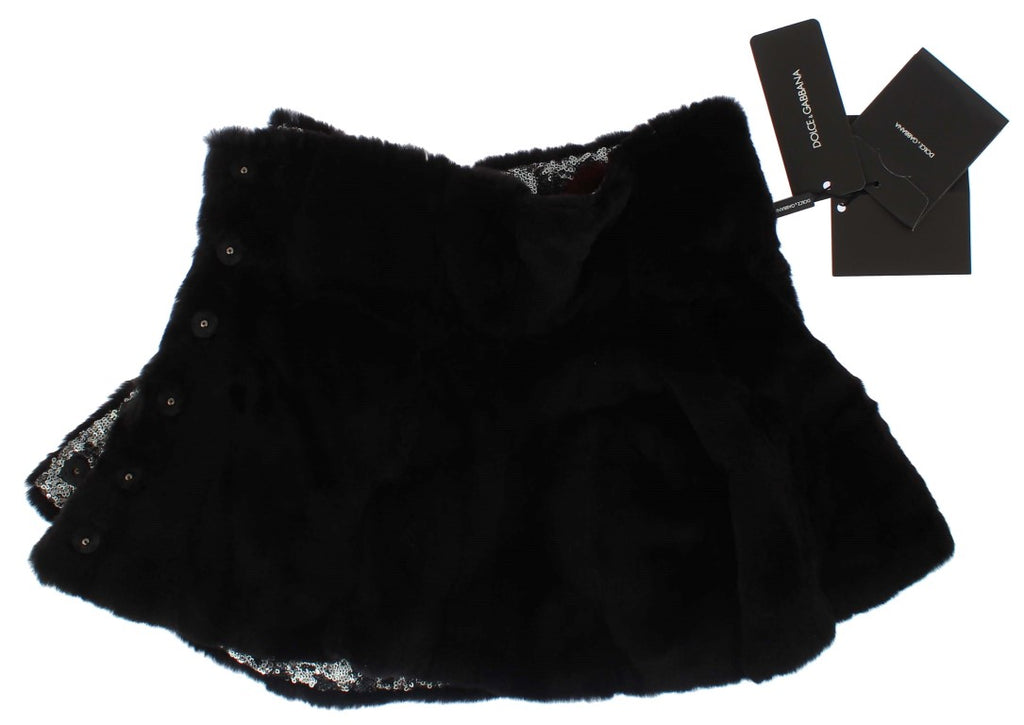 Dolce &amp; Gabbana – Eleganter Pelzschal mit Blumenmuster und Pailletten