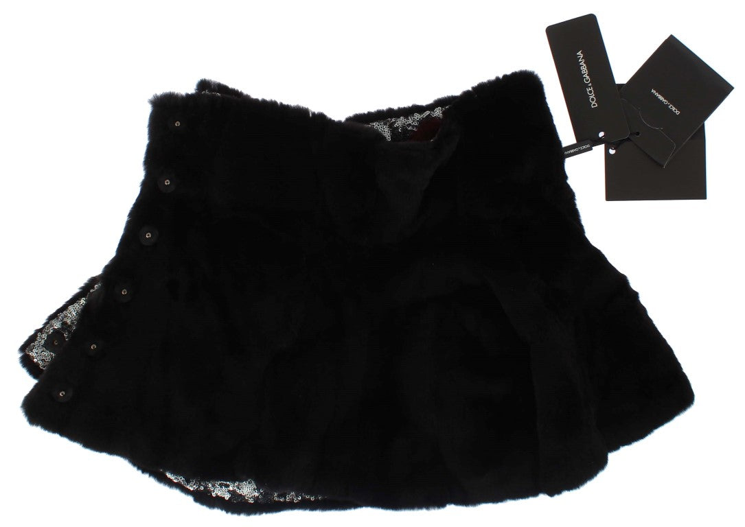Dolce &amp; Gabbana – Eleganter Pelzschal mit Blumenmuster und Pailletten