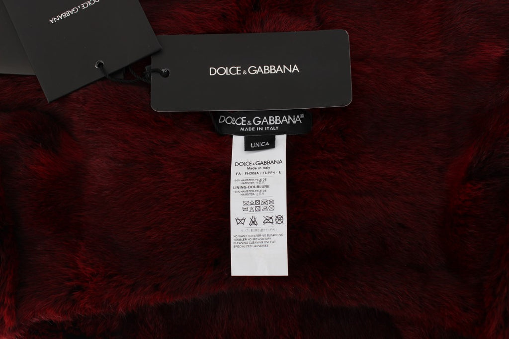 Dolce &amp; Gabbana – Luxuriöser Wickelschal mit Fellkapuze in Bordeaux