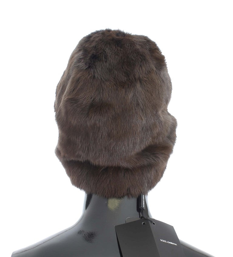 Dolce &amp; Gabbana – Luxuriöse Beanie aus braunem Wieselfell