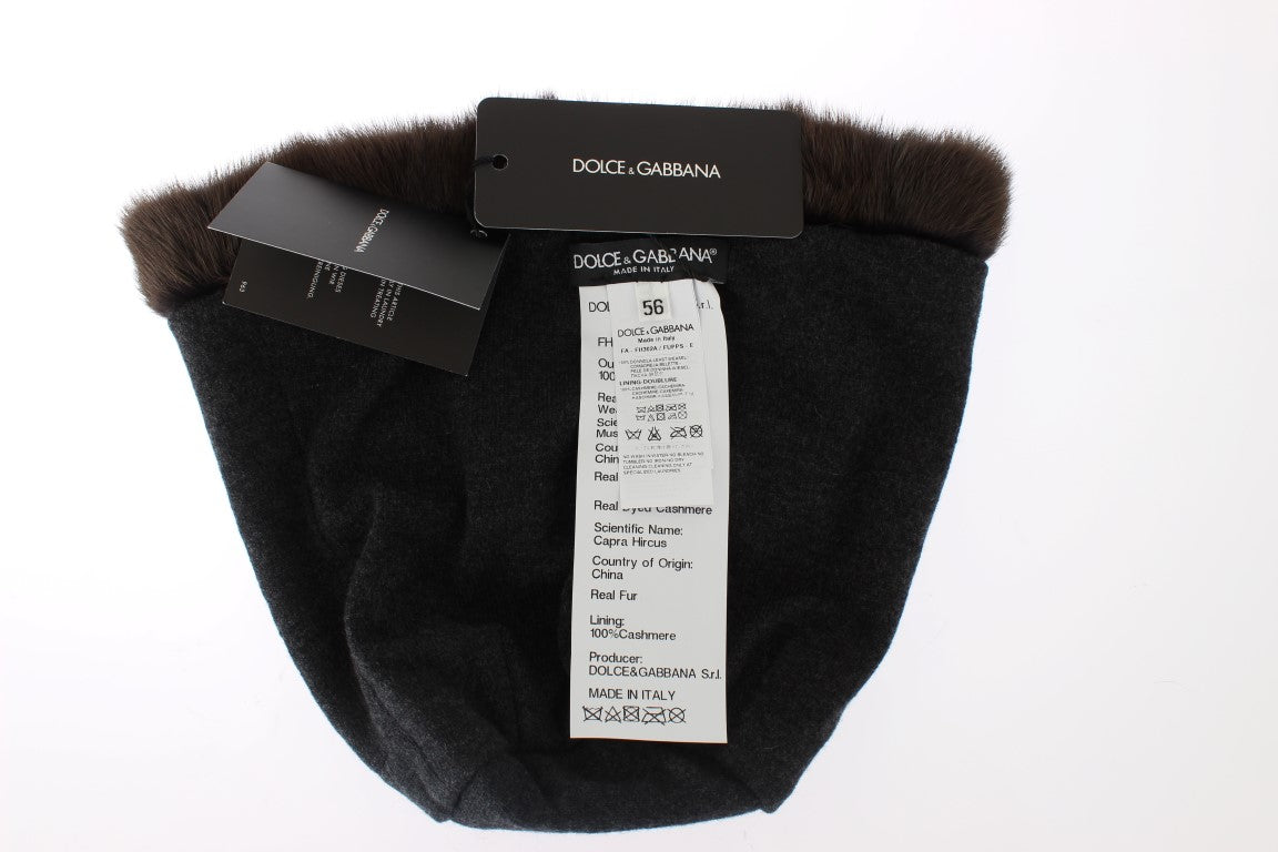 Dolce &amp; Gabbana – Luxuriöse Beanie aus braunem Wieselfell