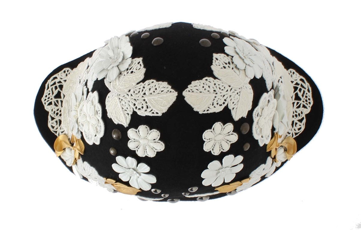 Dolce &amp; Gabbana Eleganter schwarzer Glockenhut aus Wolle mit Blumenmuster