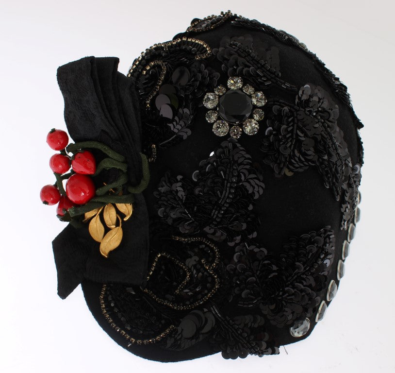 Dolce &amp; Gabbana – Eleganter schwarzer Glockenhut mit Kristallen