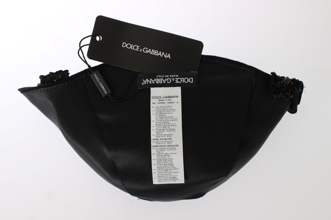Dolce &amp; Gabbana – Eleganter schwarzer Glockenhut mit Kristallen