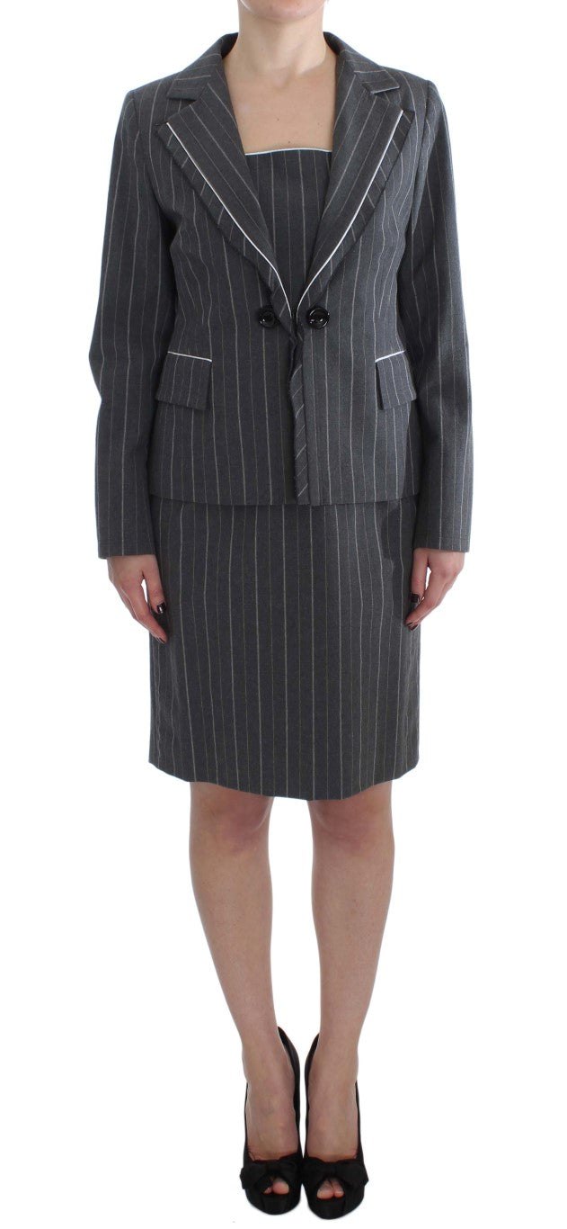 BENCIVENGA Elegantes grau gestreiftes Kleid &amp; Blazer-Anzug-Set