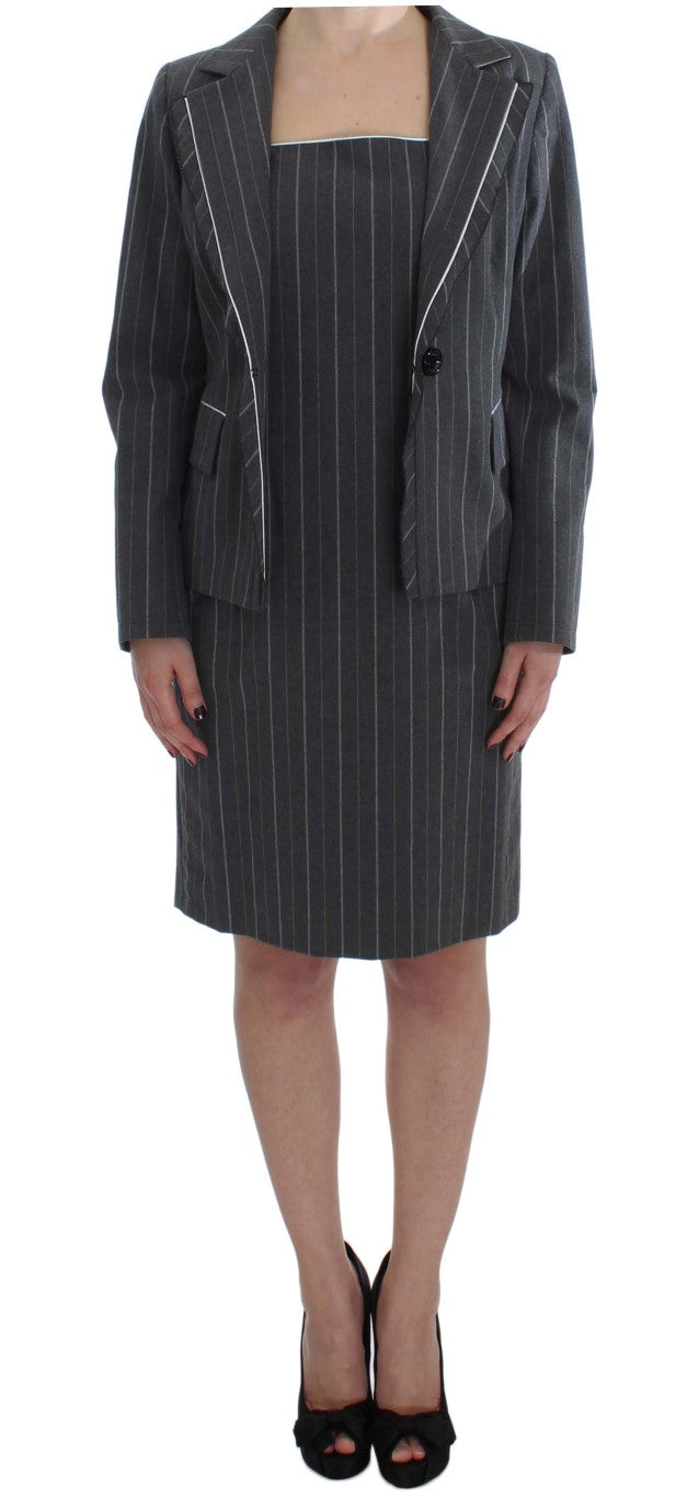 BENCIVENGA Elegantes grau gestreiftes Kleid &amp; Blazer-Anzug-Set