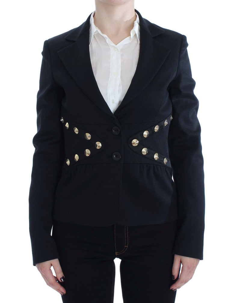 Exte Chic Schwarzer Stretch-Blazer mit goldenen Knopfdetails