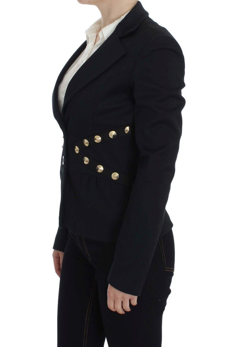Exte Chic Schwarzer Stretch-Blazer mit goldenen Knopfdetails