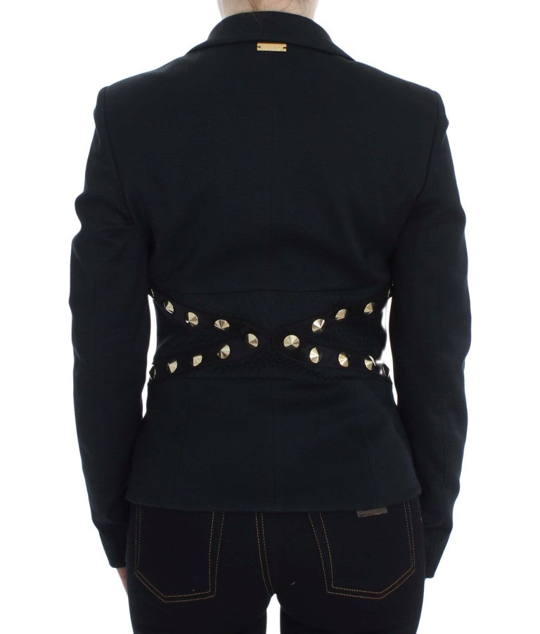 Exte Chic Schwarzer Stretch-Blazer mit goldenen Knopfdetails