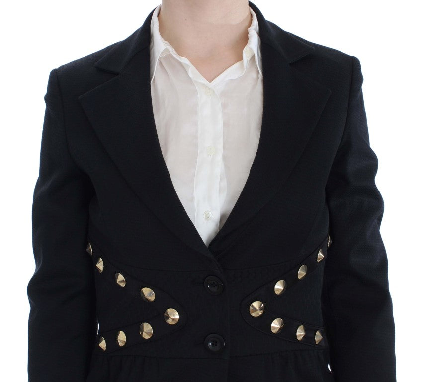 Exte Chic Schwarzer Stretch-Blazer mit goldenen Knopfdetails