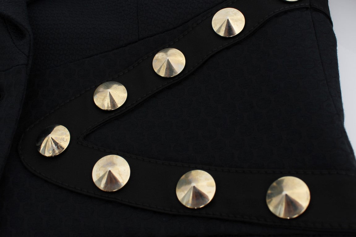 Exte Chic Schwarzer Stretch-Blazer mit goldenen Knopfdetails