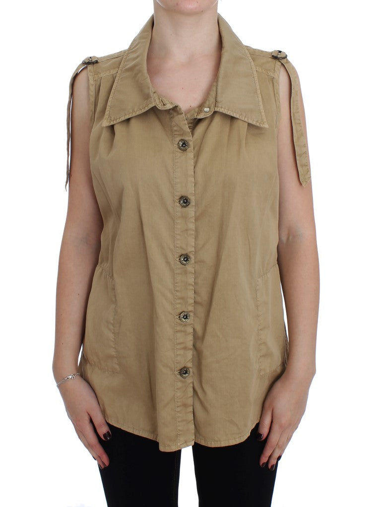 PLEIN SUD Beige ärmellose Baumwollbluse