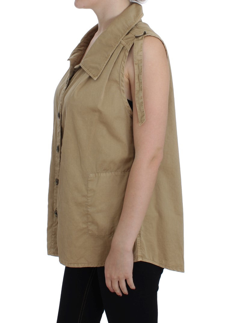 PLEIN SUD Beige ärmellose Baumwollbluse