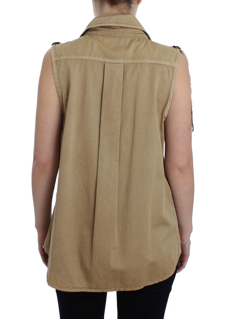 PLEIN SUD Beige ärmellose Baumwollbluse