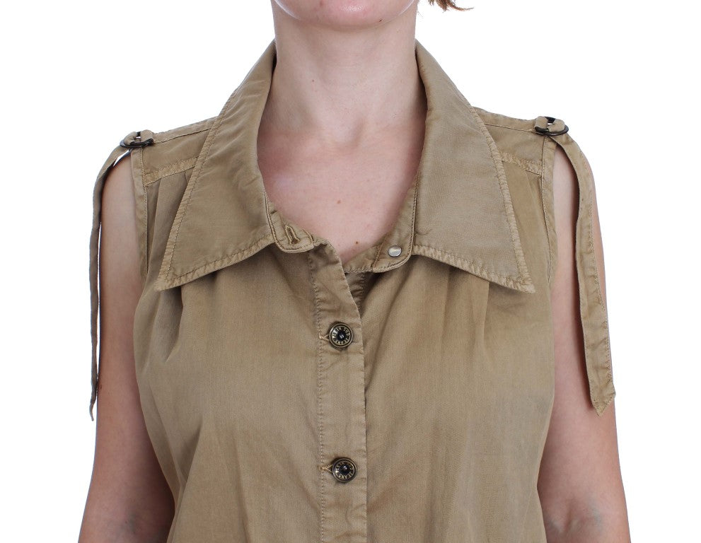 PLEIN SUD Beige ärmellose Baumwollbluse