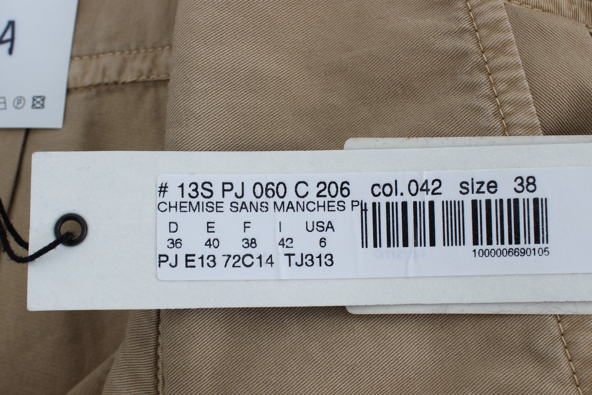 PLEIN SUD Beige ärmellose Baumwollbluse