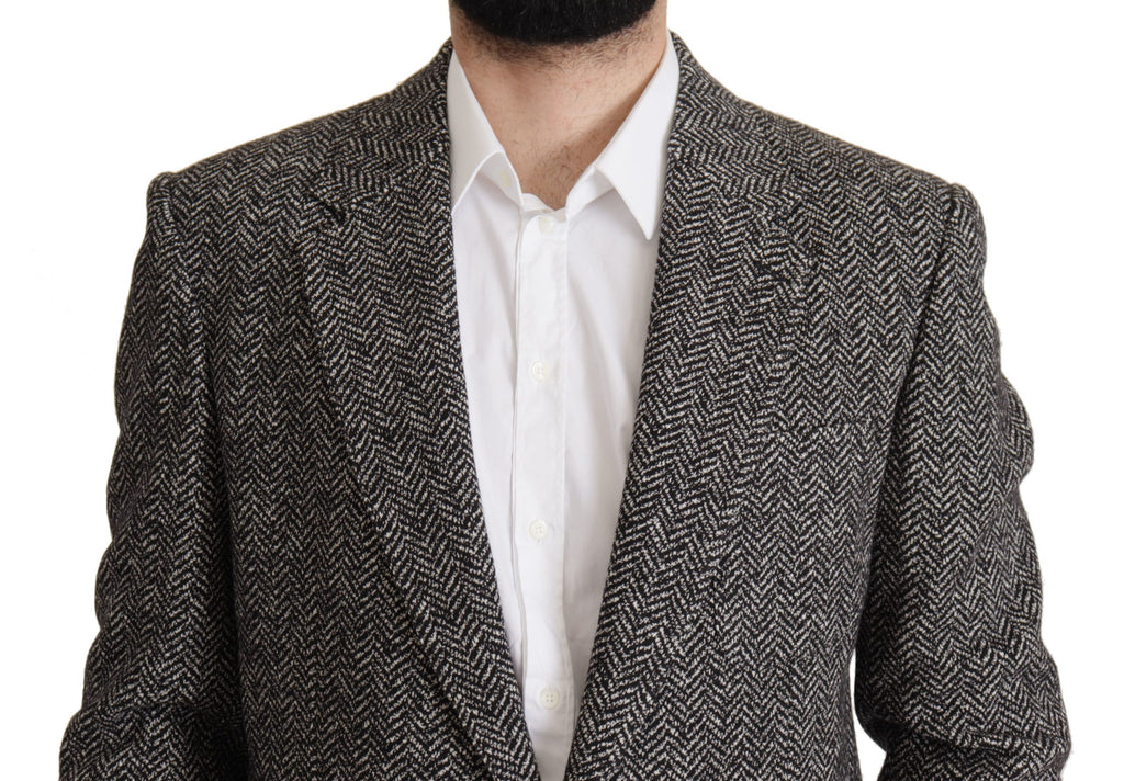 Dolce &amp; Gabbana – Exquisite Blazerjacke in Grau mit Fischgrätenmuster