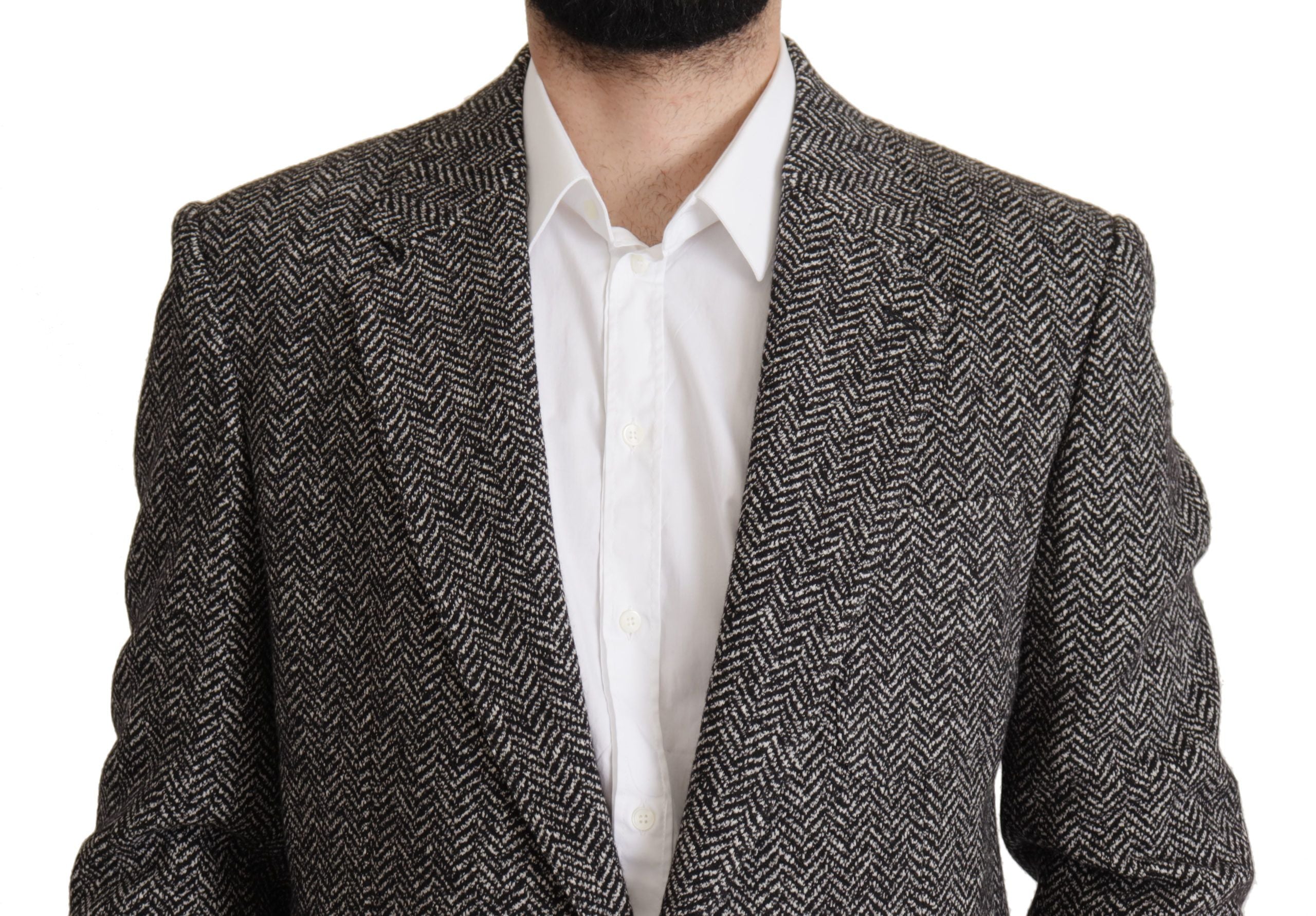 Dolce &amp; Gabbana – Exquisite Blazerjacke in Grau mit Fischgrätenmuster
