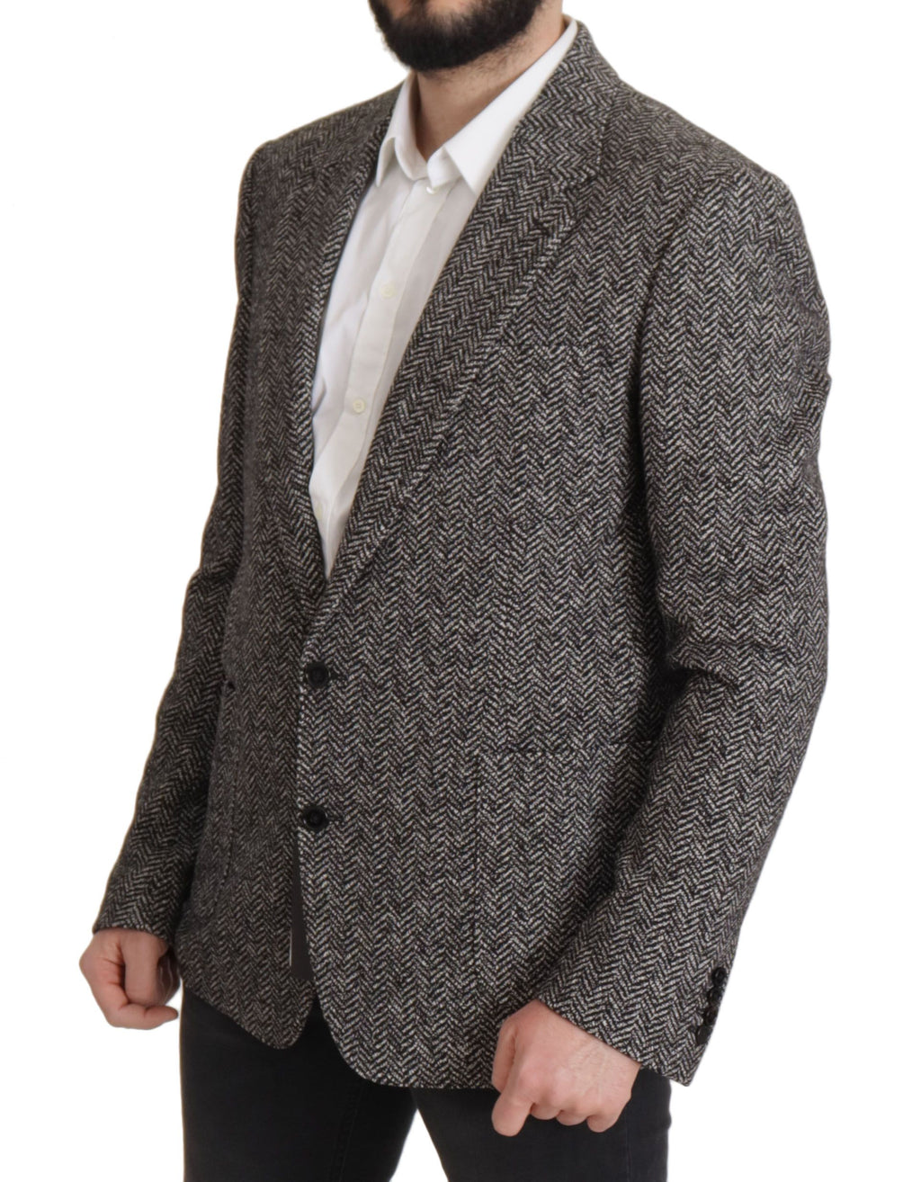 Dolce &amp; Gabbana – Exquisite Blazerjacke in Grau mit Fischgrätenmuster